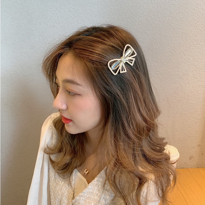 Jepitan Rambut Bentuk Pita Aksen Mutiara | Jepitan Rambut  Ala Korean Mutiara Cantik Hopylovy