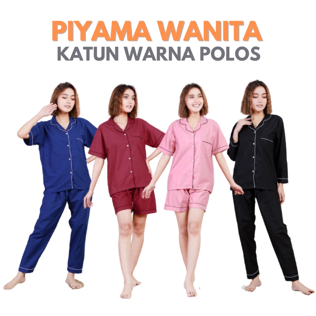 PIYAMA WANITA KATUN POLOS / Pajamas baju tidur busui / PLAIN biru navy abu hitam pink merah marun