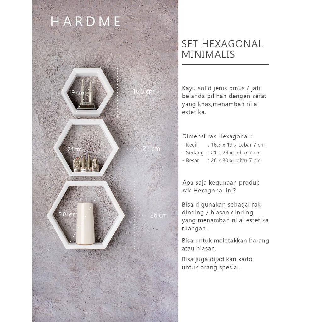 Hiasan dinding Hexagonal Putih (KAYU JATI BELANDA)