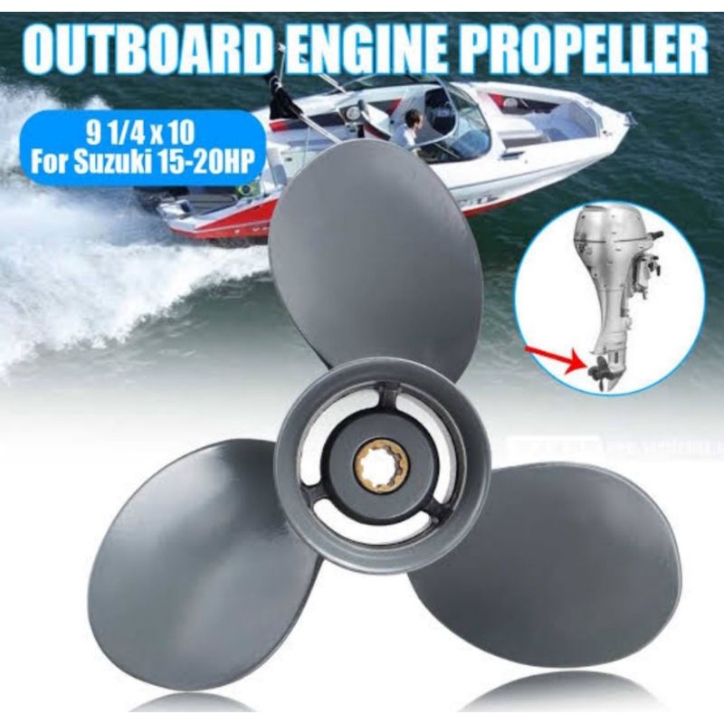 BALING-BALING MESIN TEMPEL PERAHU KAPAL Boatman Boat Aluminum Propeller 9 1/4 x 10 fit Suzuki Outboa