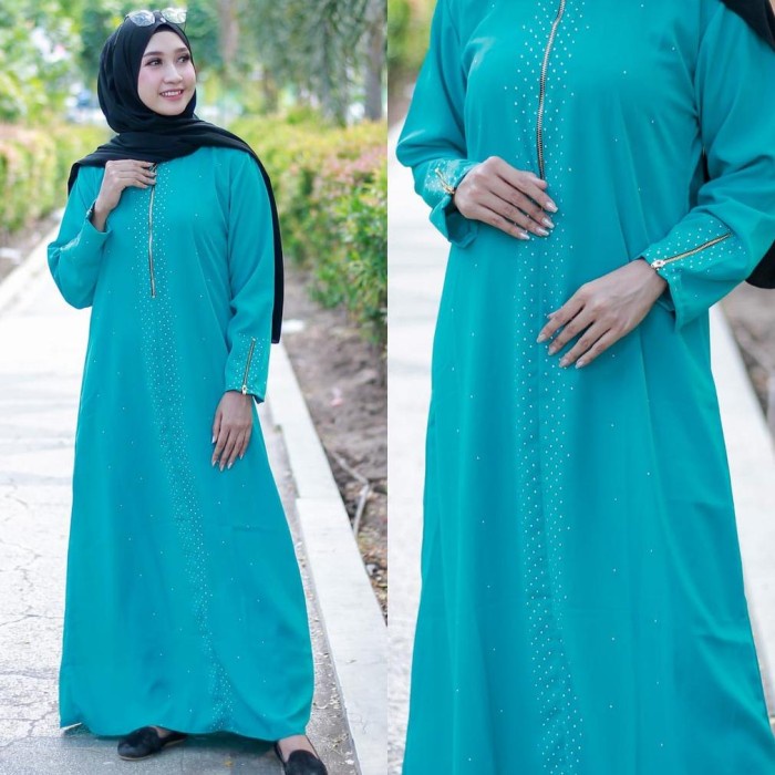 Gamis New Exclusive Abaya Htm Casual Gamis Arab Saudi Turkey Ziper blink - Tosca(S7Z4) ORIGINAL Gami