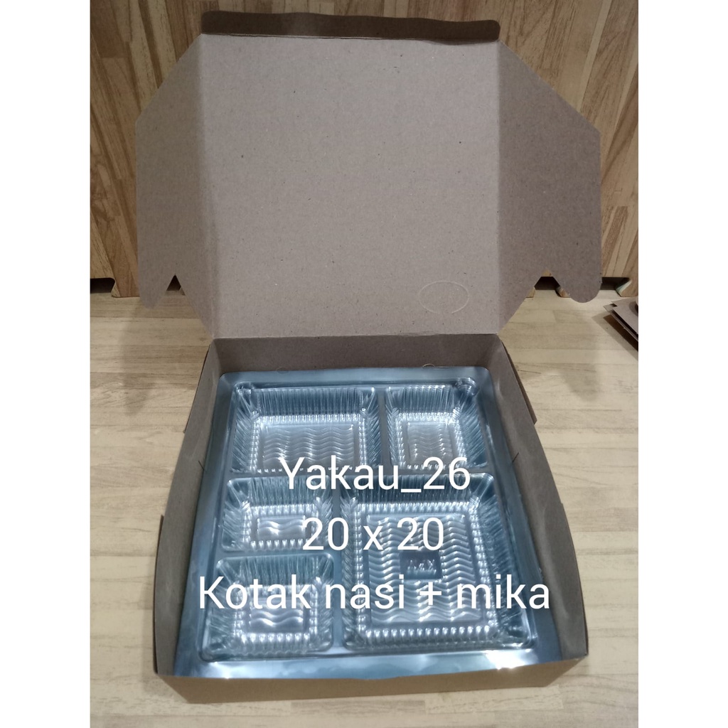 Kotak nasi + mika / box kraft + mika isi 20 x 20 isi 20pcs