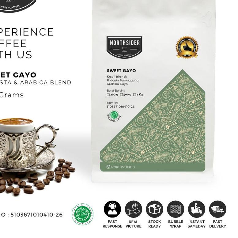 

✫ BIJI KOPI ARABIKA SWEET GAYO BLEND - 200GR NORTHSIDER COFFEE BLEND ➬