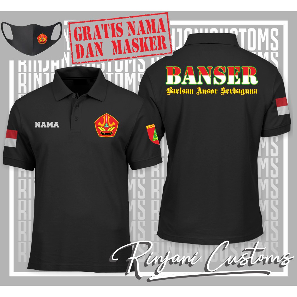 KAOS POLO BANSER GRATIS NAMA DAN MASKER - KAOS BAJU KERAH BARISAN ANSOR SERBAGUNA NAHDLATUL ULAMA (B