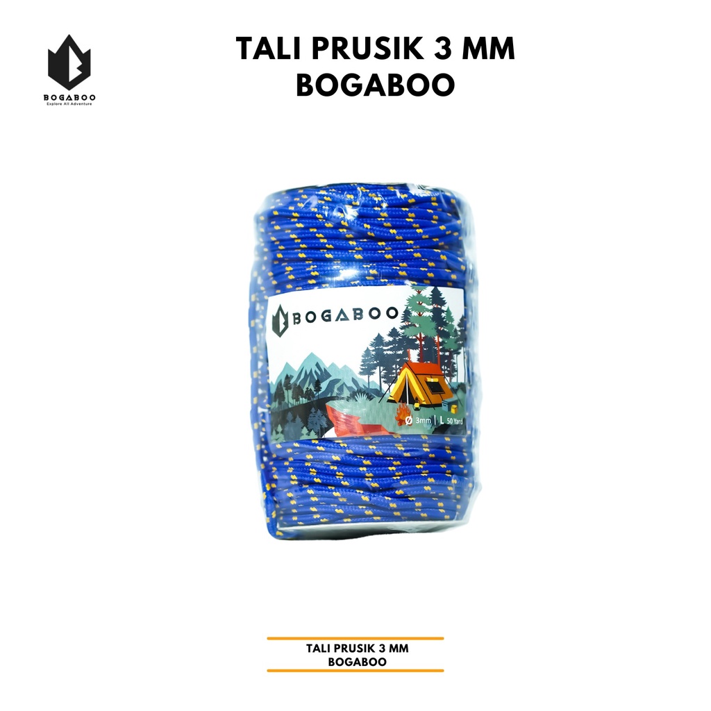 Tali Perusik 3 mm Bogaboo 1  Roll - Panjang 50 Yard / 45 Meter - Tali Prusik Jemuran - Tali Paracord - Tali Aksesoris Gelang - Tali Tenda Gunung Outdoor