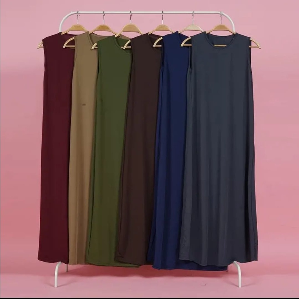 BJ09  Sasa Dress Panjang Bahan Jersey Tanpa Lengan - Iner Gamis Wanita Premium