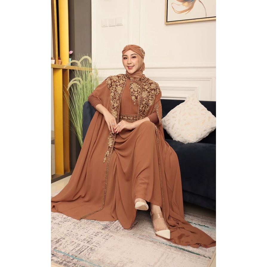 Gamis Kaftan Bordir Maharattu || Gamis Lebaran Terbaru || Gamis Payet Premium || Bisa Bayar di Tempat || Free Inner + Turban ~ DVN STYLE