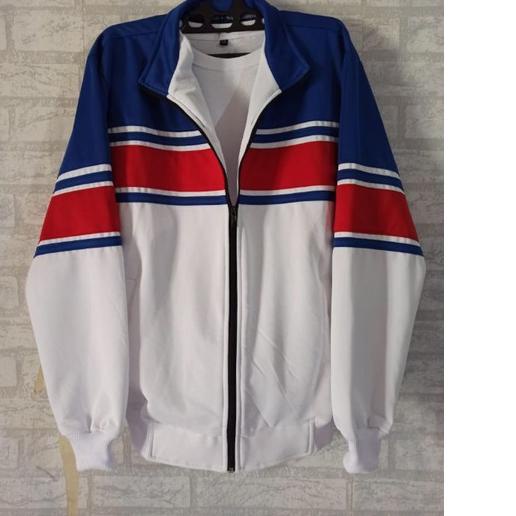 ➼ jaket traktop biru/ putih Lis merah ♜
