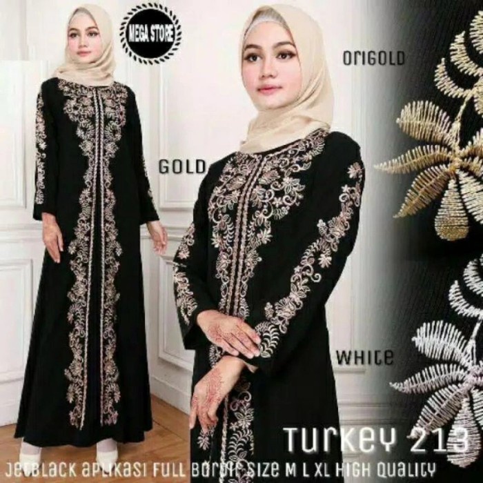 Gamis Abaya Size M L XL Gamis Wanita Bordir Turkey Hitam Mewah - Hitam, M(Q2C2) Gamis Turki Gamis Ab