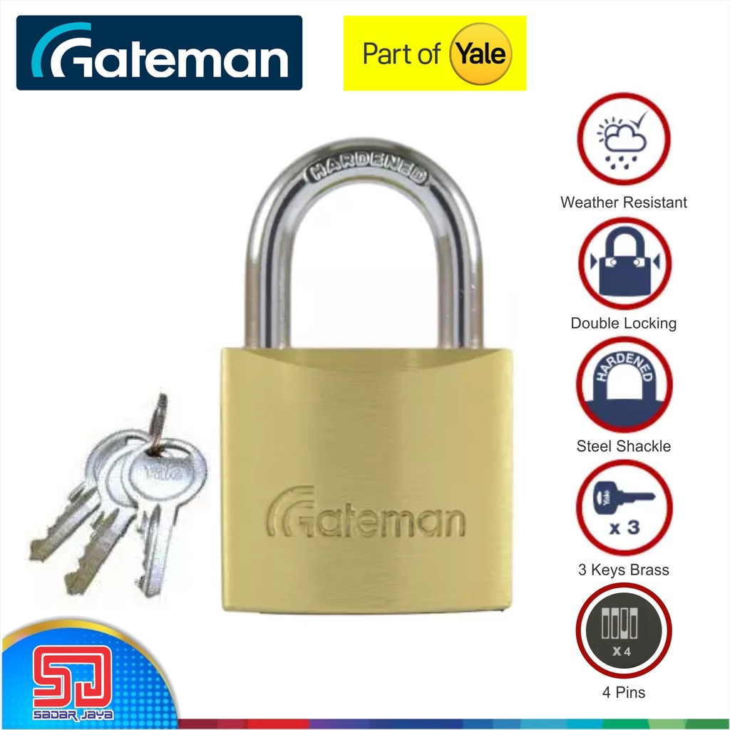 Gateman of Yale GMP 40 mm Gembok Laci Kecil Koper Kotak Amal Kuningan Padlock Brass Hardened