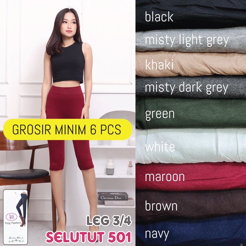 [Grosir Minim 6 pcs ] LEGGING PENDEK 501 SELUTUT / Legging wanita / legging pendek wanita  / legging All size Slim &amp; Jumbo &amp; SuperJUMBO Spandek Jumbo Size Fit / LEGGING IMPORT / LEGGING HITAM