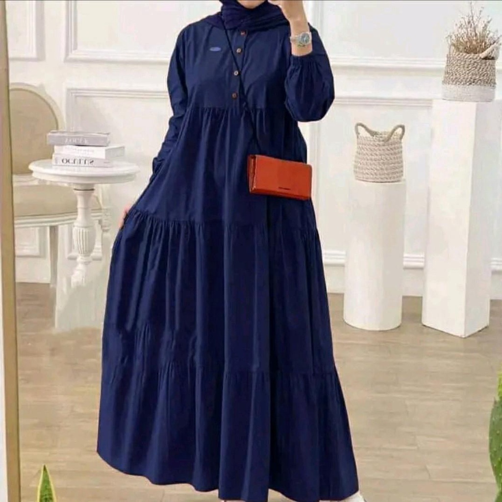 DRESS KIRANIA | MIDI DRESS Susun Polos | Gamis Polos Termurah