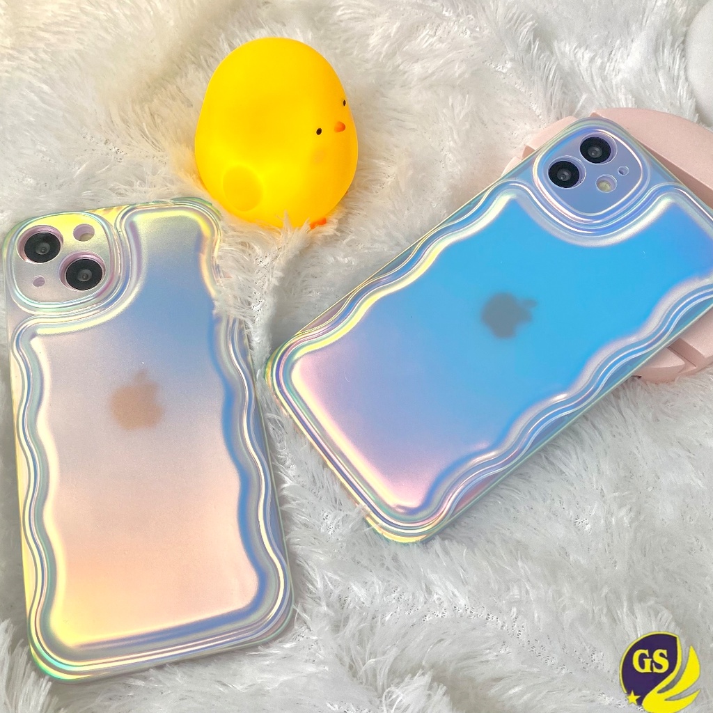 Soft Case Matte Iphone Hologram Curly Puff 3D Aurora Gradient Case Gelombang Bantal Warna Gradiasi Iphone X Xs Xr Xs Max Iphone 11 Pro Max iPhone 12 13 14 Pro Max Iphone 14 Plus Iphone 12 13 Mini