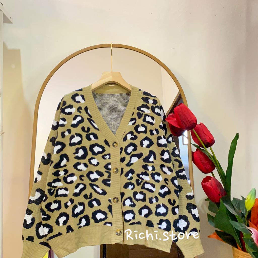 LEOPARD CARDIGAN RAJUT V-NECK FULL KANCING