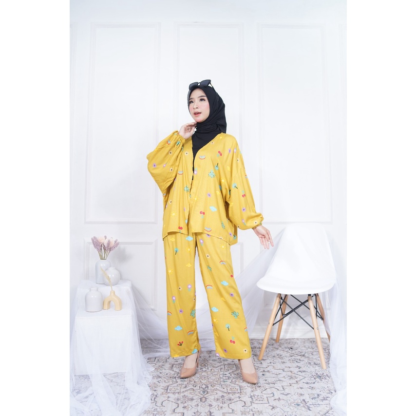 SETELAN WANITA OUTER KIYOWO | ONE SET KULOT KIYOWO MOTIF PREMIUM HIGHTWAIST