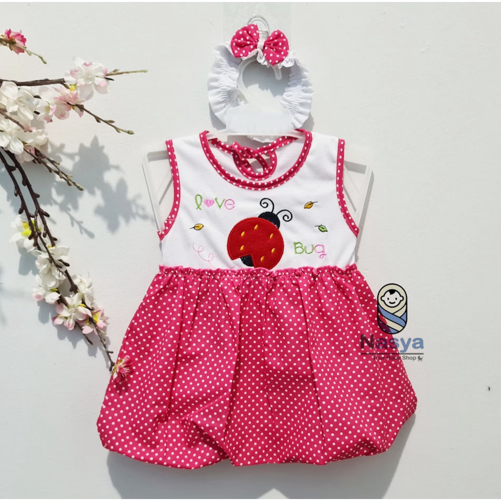 [P-066A] Dress Bayi (0-6 bulan) / Setelan Bayi Perempuan Motif kumbang Lucu