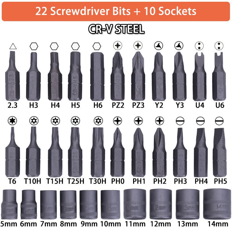 GV8 Aotuo Set Kunci Ratchet Screwdriver Household Repair Tools 38in1 2880a Gray/orange Or-i