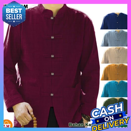 Kemeja Koko Polos Lengan Panjang Pria Dewasa Terbaru S M L Xl Xxl Jumbo Kain Katun Spun  Baju Muslim