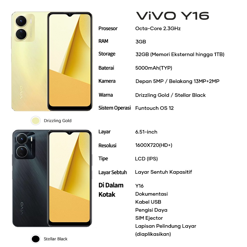 Vivo Y16 Y15s/Y12S hp RAM 4GB ROM 128GB promo asli 100%original baru  VIVO Y02T VIVO Y12s