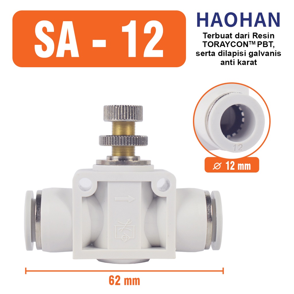 Flow Speed Control Valve Fitting Pneumatic Kran Slip Lock Selang SA