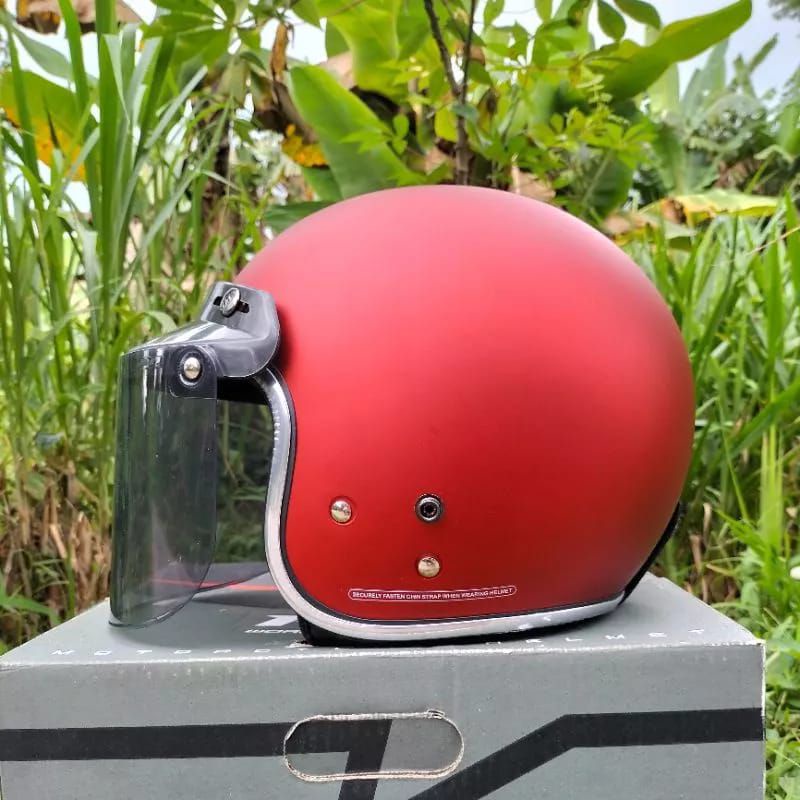 Helm BOGO List Chrome HNL kaca datar Original SNI