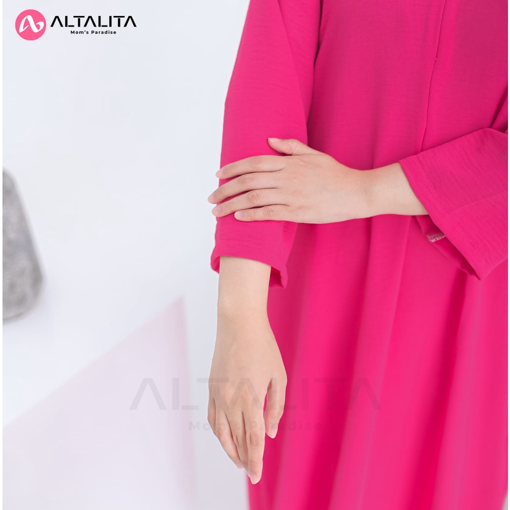 Altalita - Daster Gamis Panjang Cringkle Airflow Polos Lengan 3/4 Semata Kaki Busui Jumbo LD 120