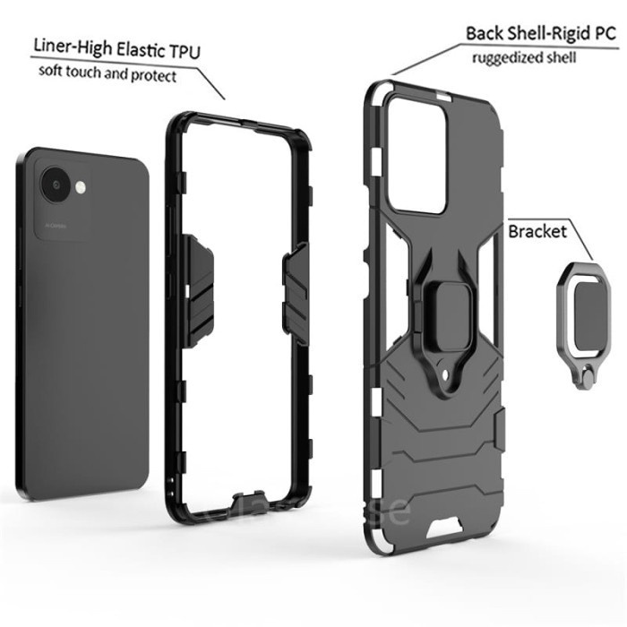 REALME C30S / C30 COVER CASE HYBRID RING PANTHER STANDING SOFTCASE