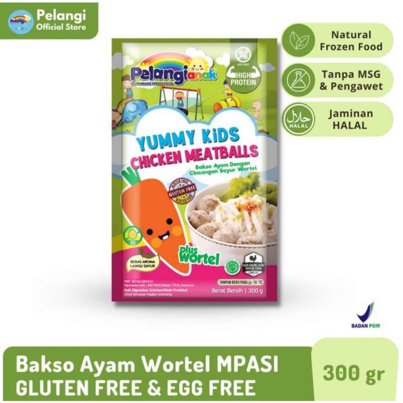 YUMMY KIDS Bakso Ayam Plus Wortel Halal Baso Non Msg &amp; Non Pengawet Gluten Free kemasan 350g Pelangi Frozenfood