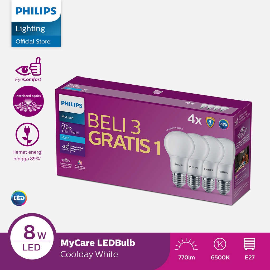 Philips MultiPack MyCare Eyecomfort LedBulb 8W 6500K Putih