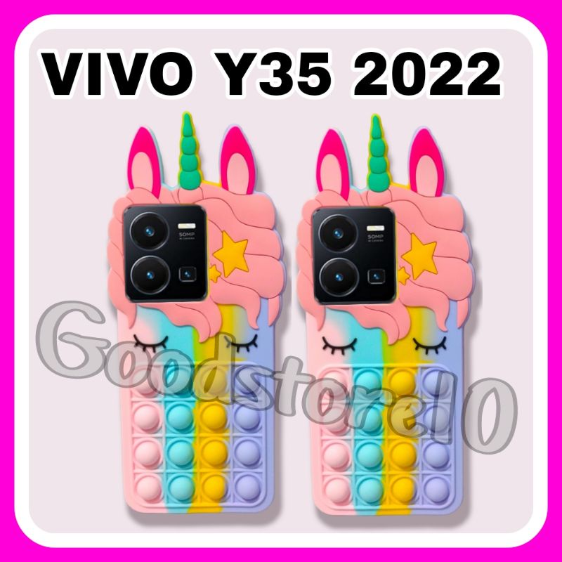 Case Pop It Unicorn Vivo Y35 2022 Model Baru Softcase Rainbow Pelangi Lembut Tebal Terbaru