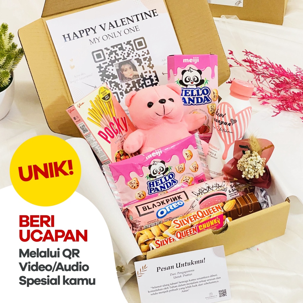 

[FREE QR VIDEO UCAPAN] Kado Hadiah Parcel Gift Hampers Souvenir Ulang Tahun Pernikahan Ultah Wedding Wisuda Annivesary Bayi Anak Wanita Perempuan Cowok Laki Laki Cewek Ramadhan Lebaran Natal Valentine Coklat Snack Unik Box Set