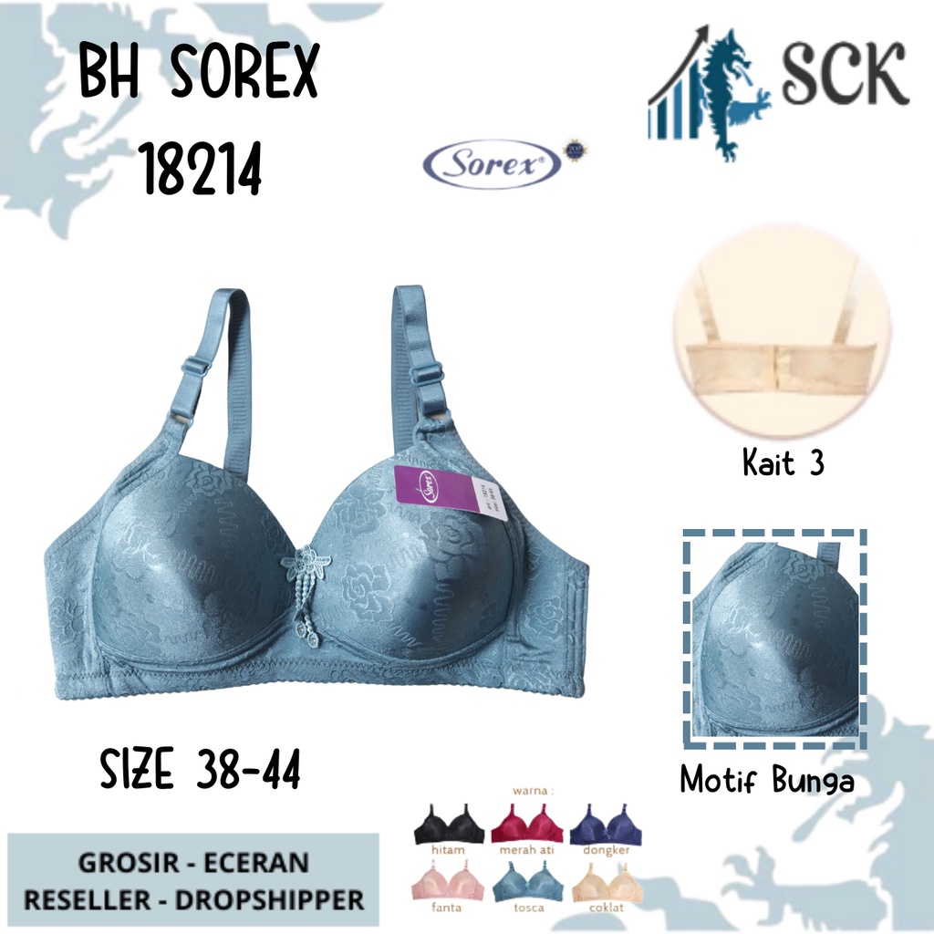 BH SOREX 18214 Tanpa Kawat Busa Tipis Cup C Kait 3 Size 38-44 / Pakaian Dalam Wanita - sck