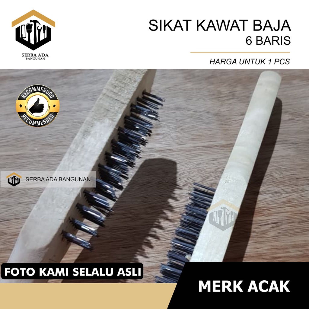 Sikat Kawat 6 Baris / Sikat Baja Wire Brush Tangan Besi Baja Kasar Kayu Bengkel Motor Plat Mesin