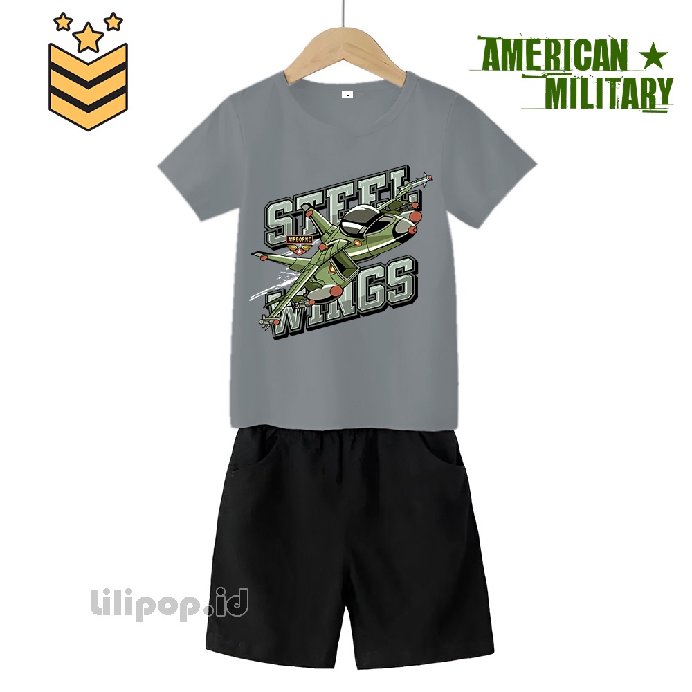 Baju Anak Stelan Kaos 3/4 jet air Cowok Cewek  Usia 2 - 7 Tahun Celana Pendek Harian