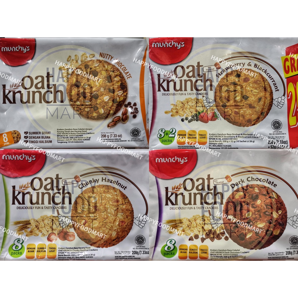 

[HALAL] MUNCHY'S OAT KRUNCH DARK CHOCOLATE/HAZELNUT/STRAWBERRY BLACKCURRANT/NUT CHOCO/KRAKERS KACANG HAZEL/KREKERS STROBERI/BISKUIT GANDUM COKLAT