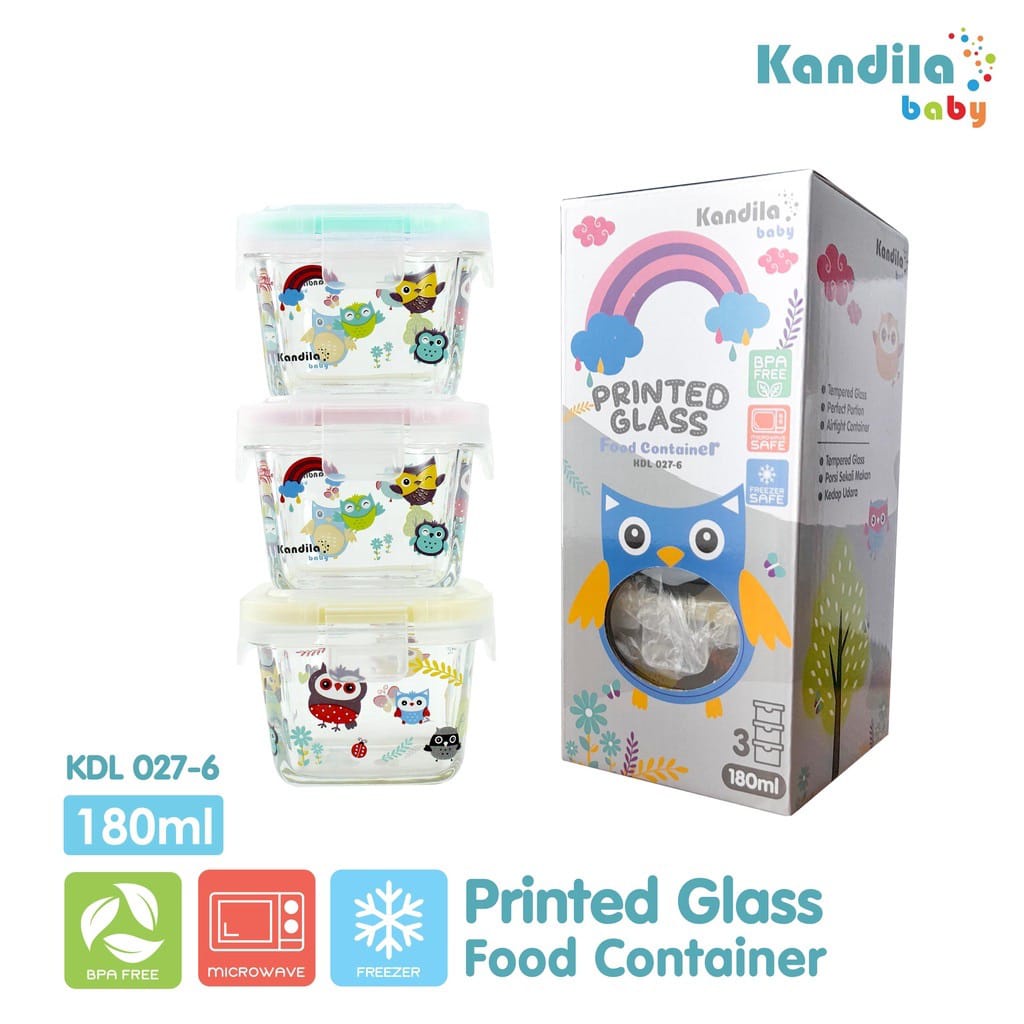 Kandila Baby Printed Glass Food Container (KDL027-6) / TEMPAT PENYIMPANAN / WADAH SUSU / KONTAINER BAYI / CONTAINER BABY