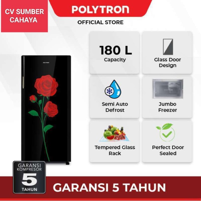 Polytron Kulkas 1 Pintu 180L Belleza Tempered Glass PRA 18DRX PRA18DRX