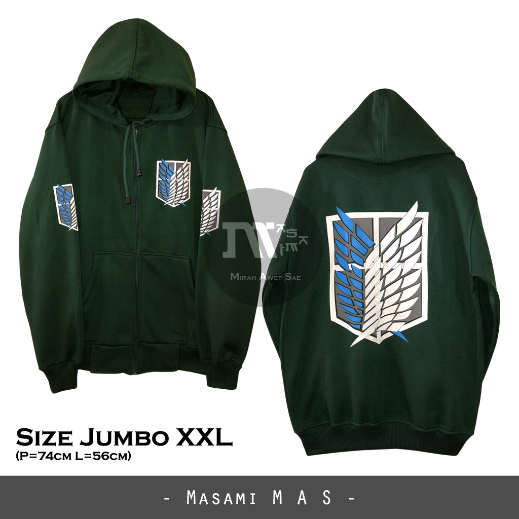 [JUMBO] Jaket Hoodie Zipper Distro Anime Shingeki no Kyojin Attack on Titan Logo Hijau