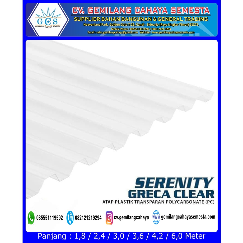 Serenity ( 4,2 M ) / Atap Transparan / Atap Polycarbonate Corrugated
