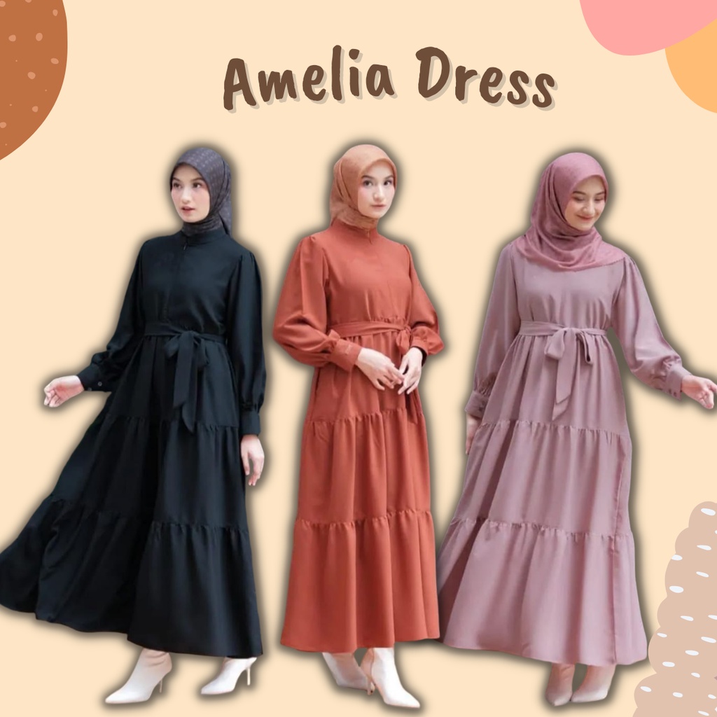 Gamis Terbaru 2023 Lebaran Wanita / Gamis Hitam / Abaya Hitam / Gamis Remaja Termurah / Gamis Wanita Kekinian / Amelia Dress