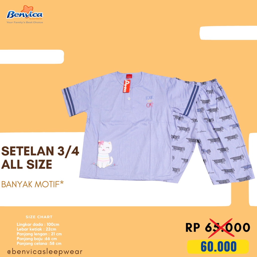 BAJU TIDUR SETELAN KAOS CELANA 3/4 DEWASA ALL SIZE BANYAK MOTIF TR