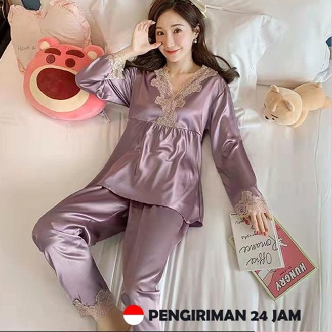 TREN TERBARU daster kekinian/baju tidur wanita satin premium/baju tidur wanita dewasa/daster lengan 