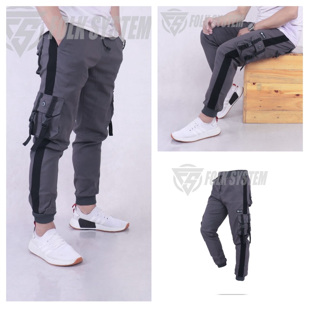 Celana Panjang Chino Jogger Cargo Pria strip original Folksystem