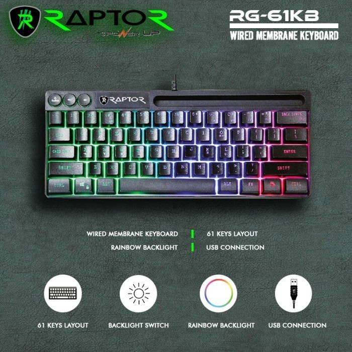 Keyboard Gaming Raptor RG 61KB / Keyboard Raptor 61KB MEMBRANE WIRED