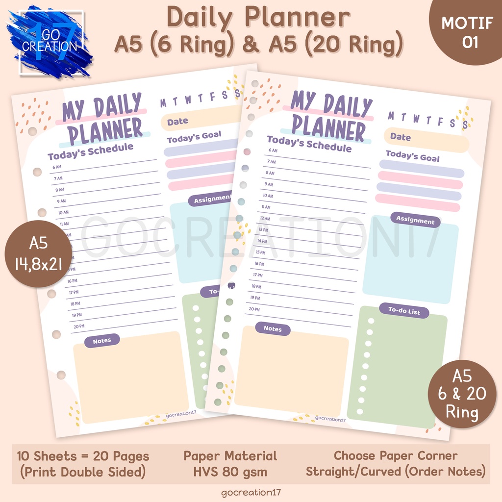 

Kertas Planner Isi Binder Daily Plan Motif Premium A5