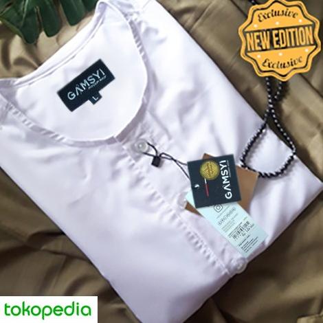 TERLARIS Baju Koko Putih Polos Habiab/Koko Tanpa kerah Jumbo/ Koko Gamsyi /BAJU KOKO PRIA/BAJU KOKO 