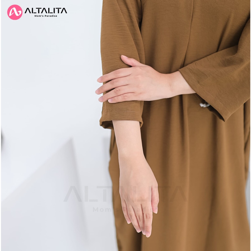 Altalita - Daster Gamis Polos Kekinian Cringkle Airflow Lengan Tangan 3/4 Panjang Semata Kaki Busui Jumbo LD 120