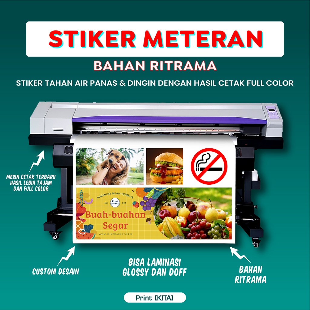 Cetak Stiker Meteran Bahan RITRAMA Lebih Merekat, Tahan Air Panas & Dingin