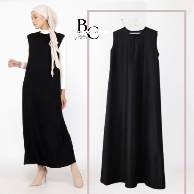 Inner Dress Tanpa Lengan Wanita Remaja-Long Dress Sleeveless Hitam -Inner Gamis Wanita Busui-atasan 