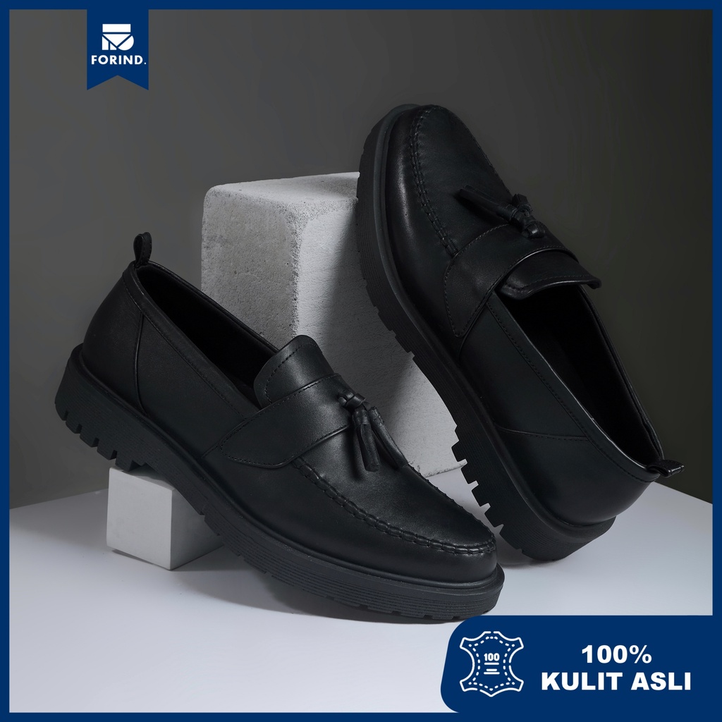 Gama Black  | Sepatu Loafers Kulit Asli Casual Matte Vintage Klasik Pria Cowok Slip On Original | FORIND x Kenzios